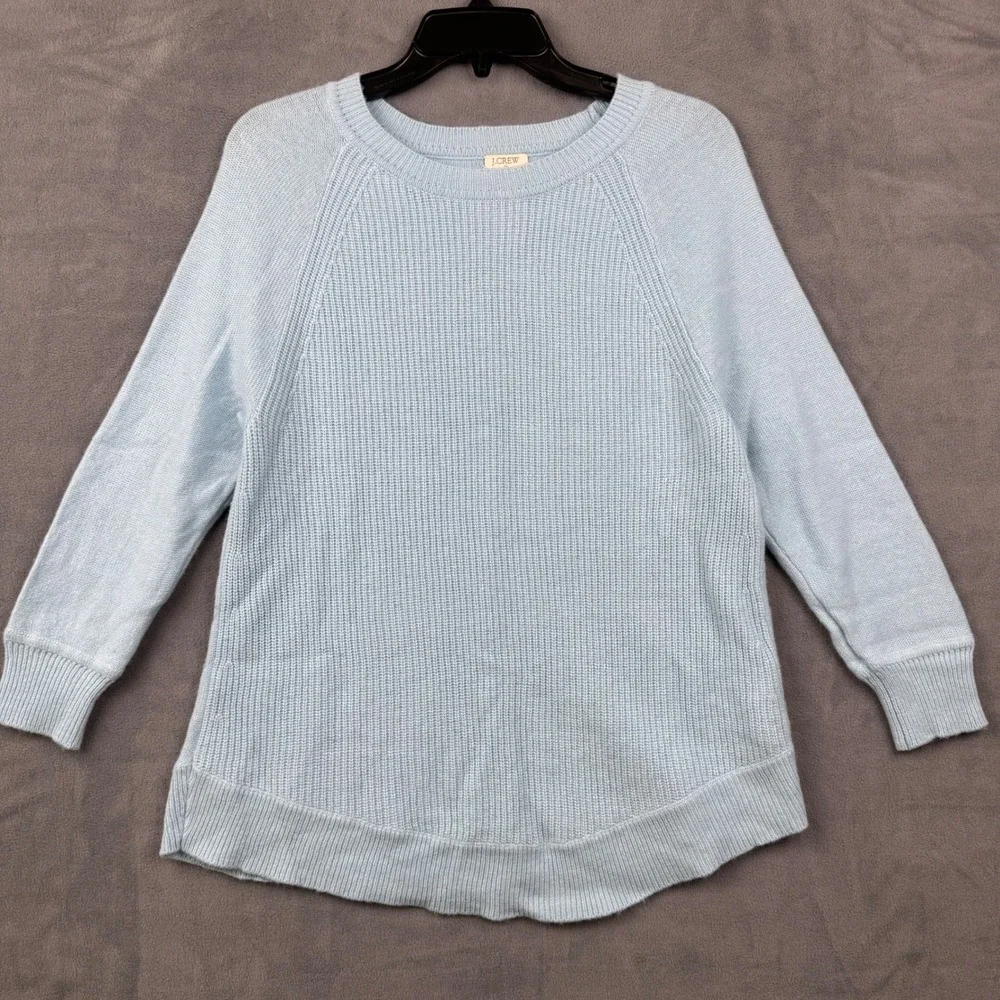 J. Crew Light‎ Blue Waffle Knit Merino Wool Blend Crew Neck Sweater Small